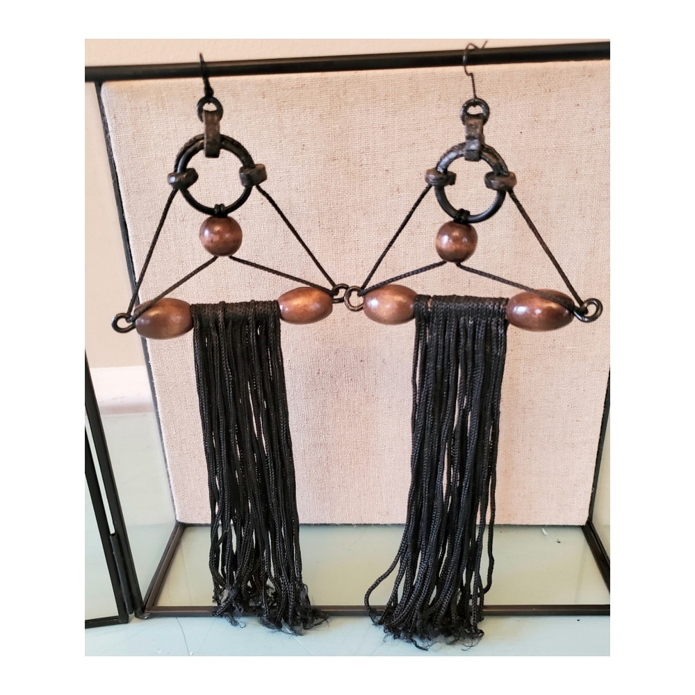 Wood Beaded Chandelier Earrings